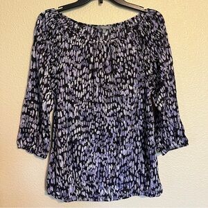Daisy Fuentes M Black, Purple, & Gray Patterned 3/4 Bell Sleeve Blouse